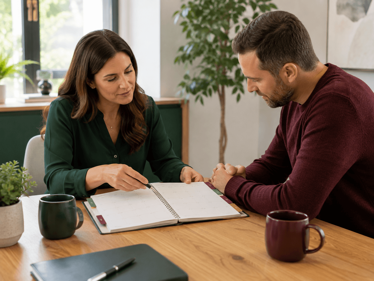 Year-round planning conversation between an accounting advisor and a business owner.